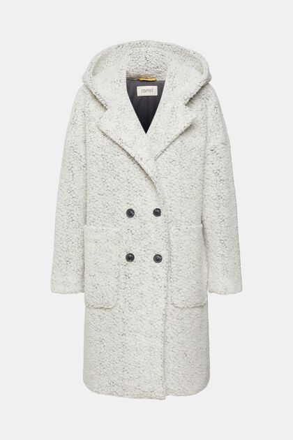 Manteau à capuche en peluche de laine mélangée