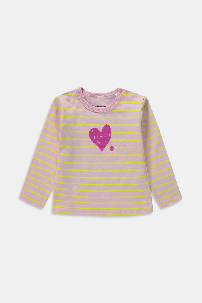 T-shirt rayé à manches longues animé d’un cœur plaqué, PASTEL PINK, detail image number 1