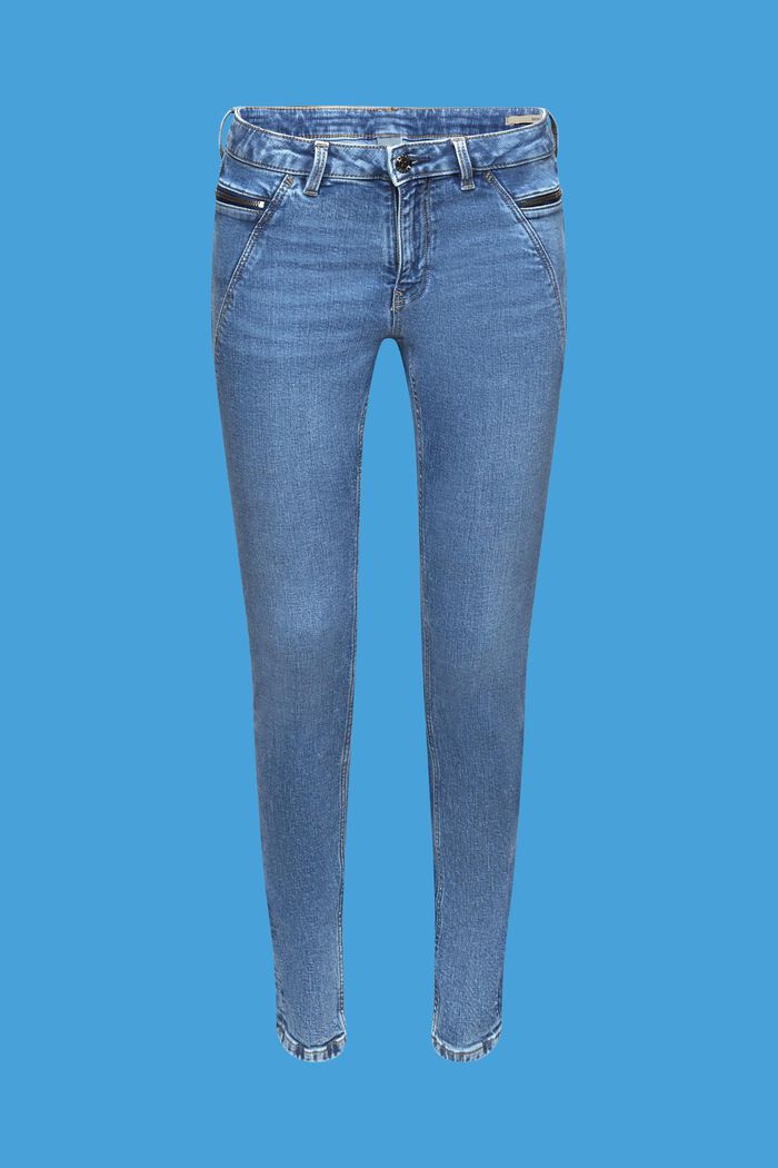 Jean de coupe Skinny Fit à taille mi-haute doté de poches zippées, BLUE MEDIUM WASHED, detail image number 7