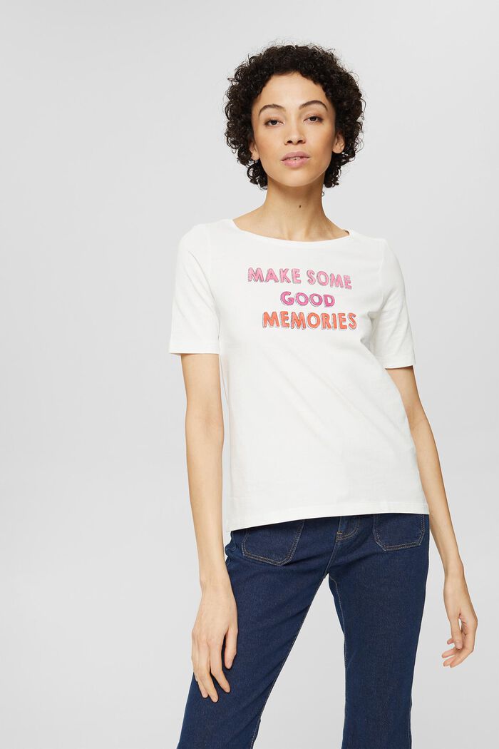 T-shirt à inscription, 100 % coton bio, OFF WHITE, overview