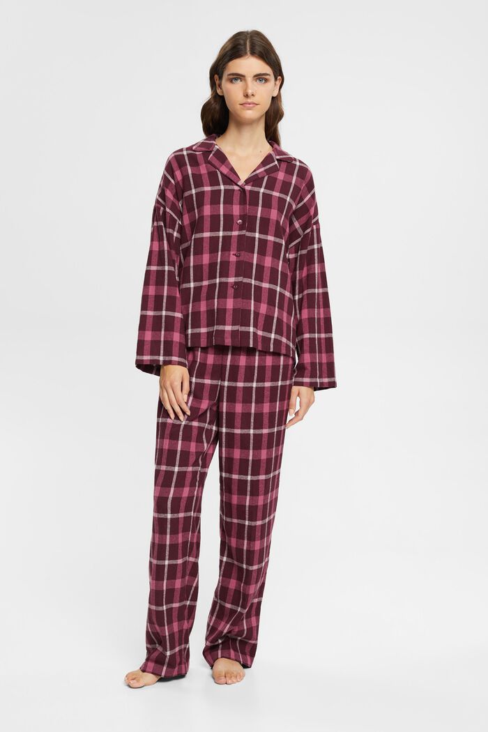 Ensemble de pyjama à carreaux en flanelle, BORDEAUX RED, detail image number 1
