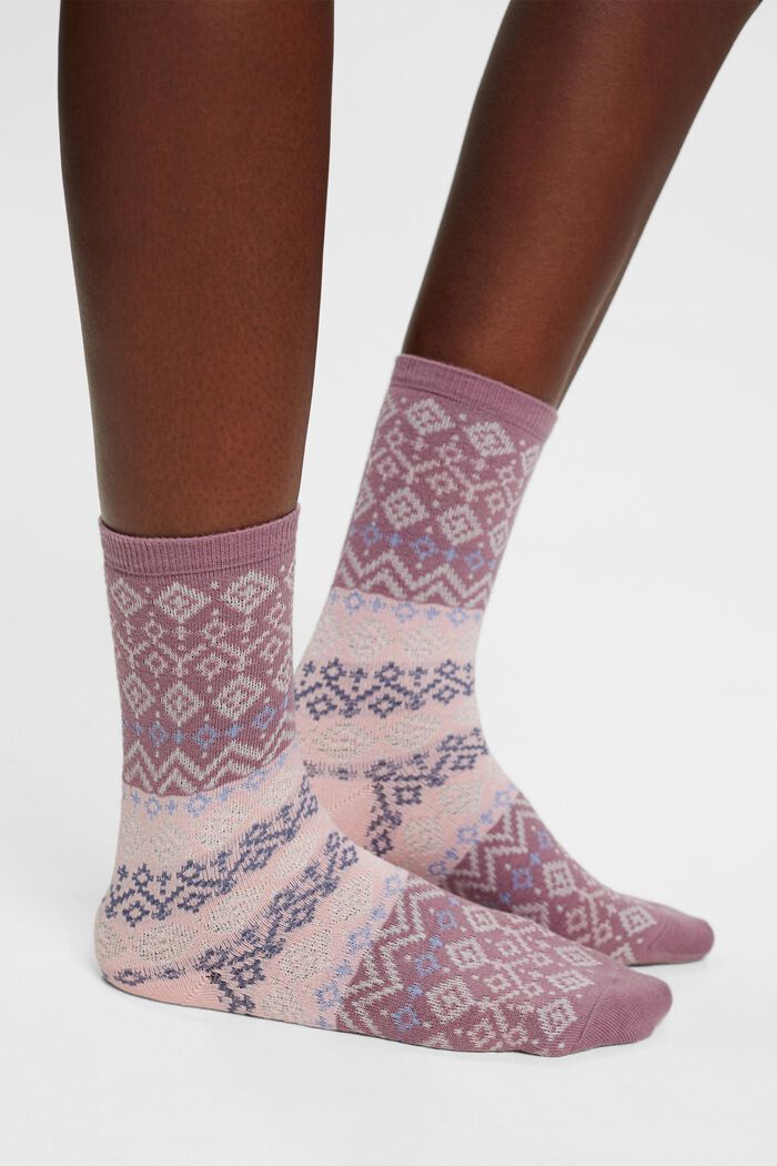 Lot de 2 paires de chaussettes à motif norvégien, coton biologique, ROSE, detail image number 2