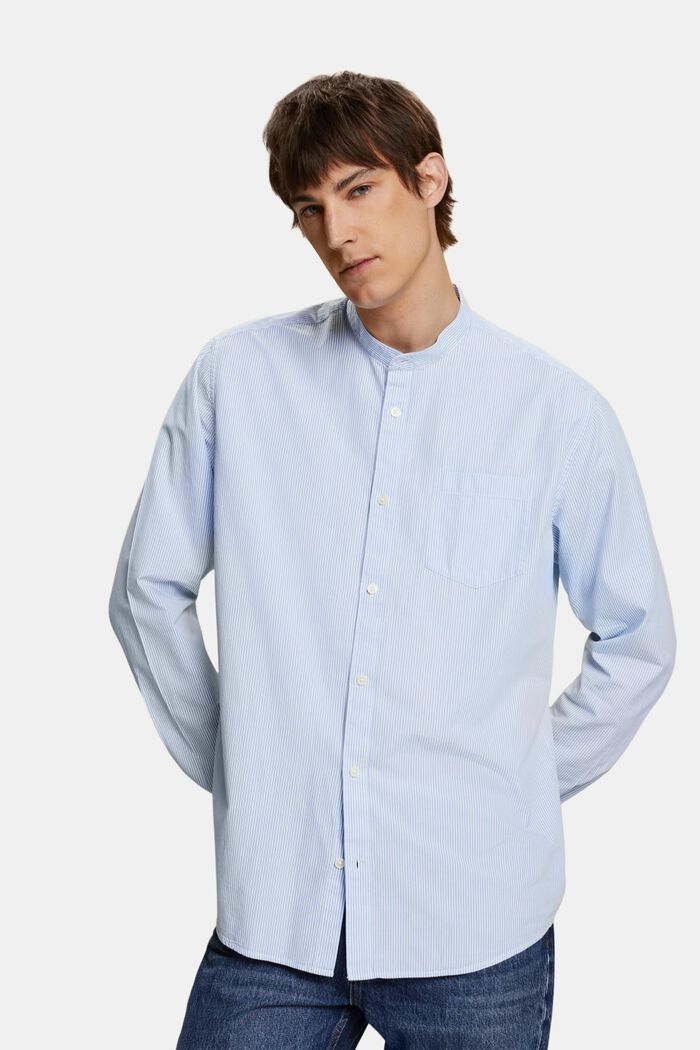 Chemise en coton à rayures tennis et col Mao, GREY BLUE, detail image number 0
