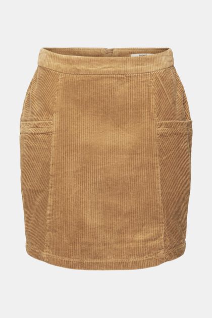 Mini-jupe en velours côtelé, 100 % coton, KHAKI BEIGE, overview