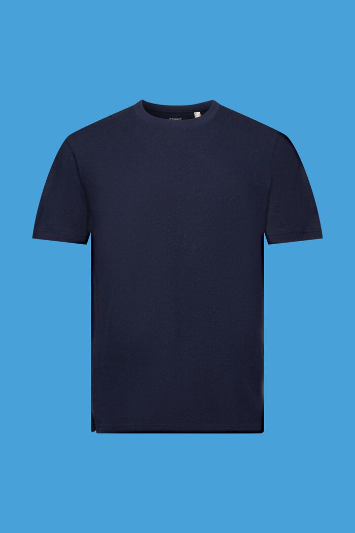 T-shirt à encolure ronde, mélange de coton et de lin, NAVY, detail image number 6