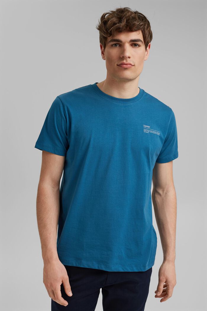 T-shirt en jersey doté d´un imprimé, 100 % coton bio, PETROL BLUE, overview