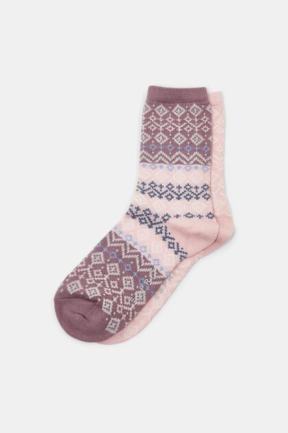 Lot de 2 paires de chaussettes à motif norvégien, coton biologique, ROSE, overview