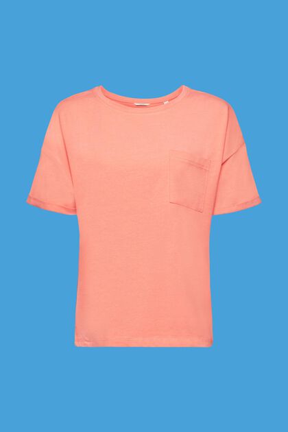 T-shirt en coton mélangé à poche-poitrine, NEW CORAL, overview