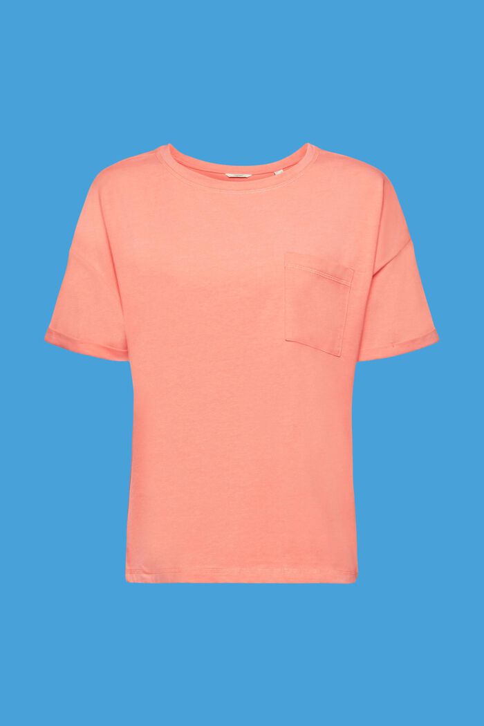 T-shirt en coton mélangé à poche-poitrine, NEW CORAL, detail image number 5