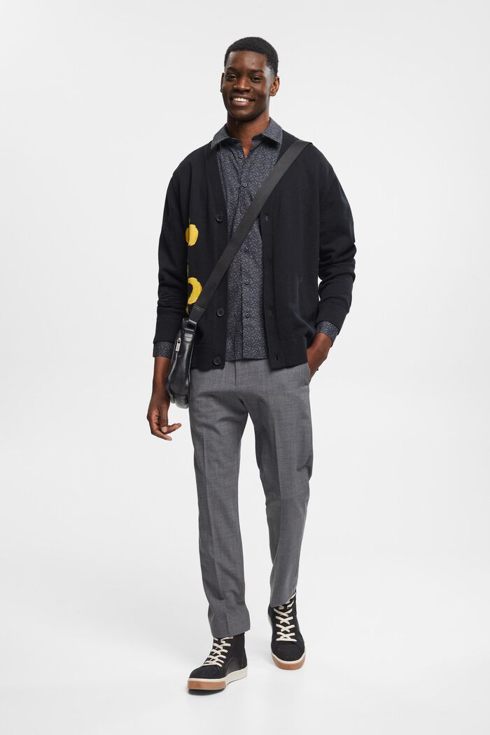 Chemise en coton à motif de coupe Slim Fit, BLACK, detail image number 1