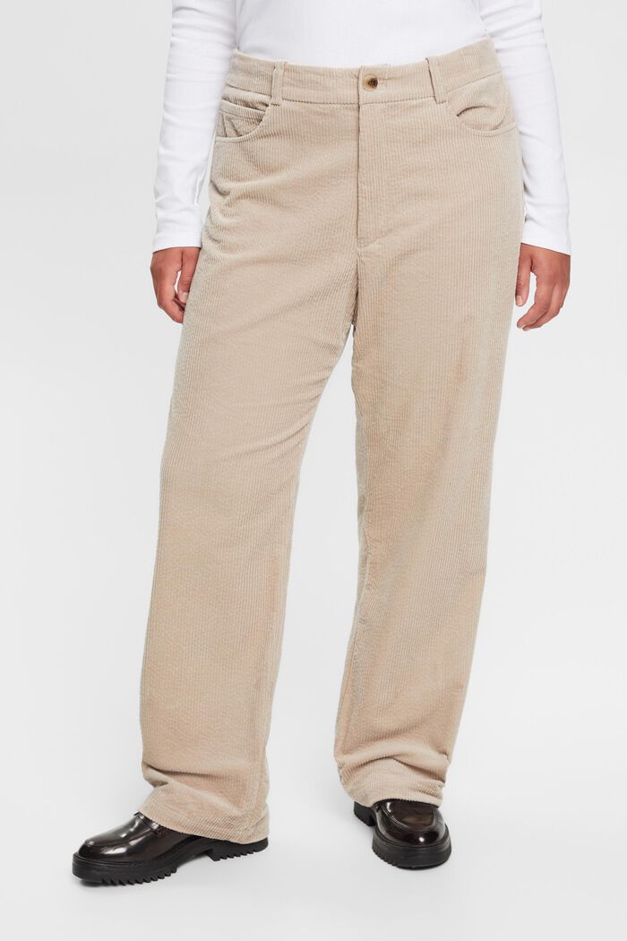 Pantalon CURVY en velours côtelé, 100 % coton, LIGHT TAUPE, detail image number 0
