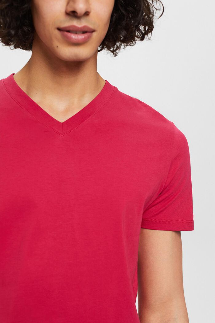 T-shirt en coton à encolure en V de coupe Slim Fit, DARK PINK, detail image number 2
