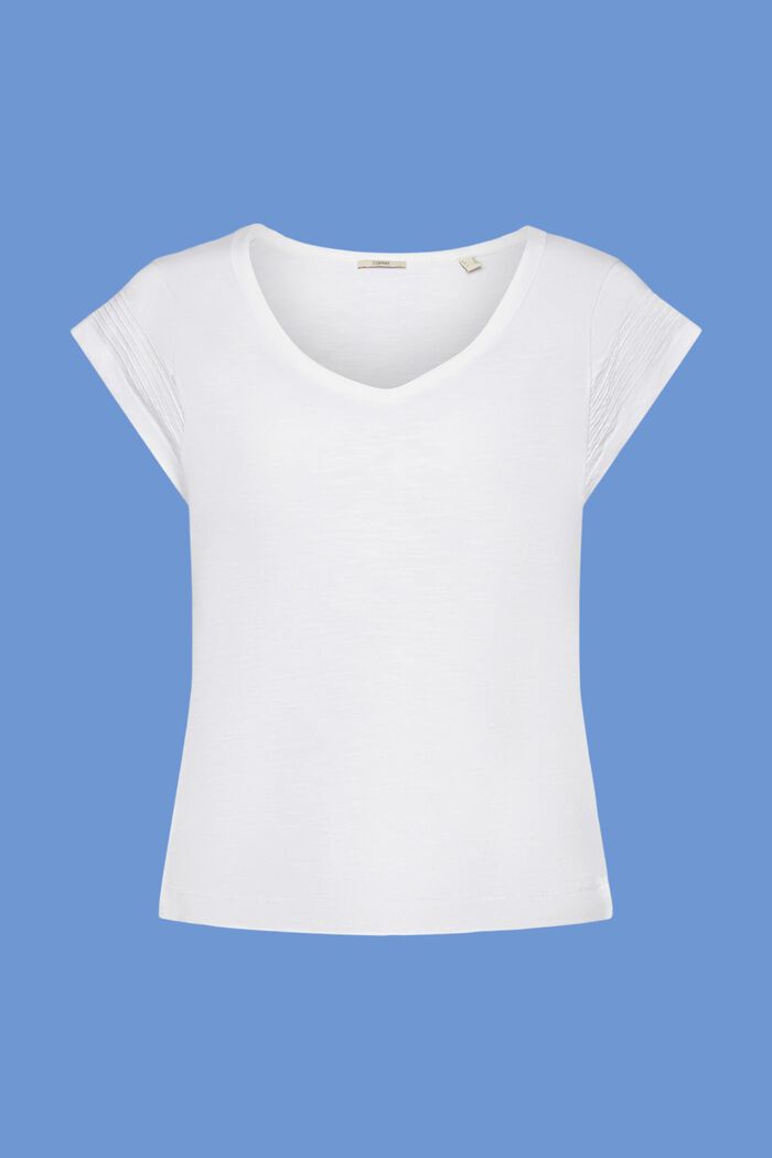 T-shirt à encolure en V, 100 % coton, WHITE, detail image number 6