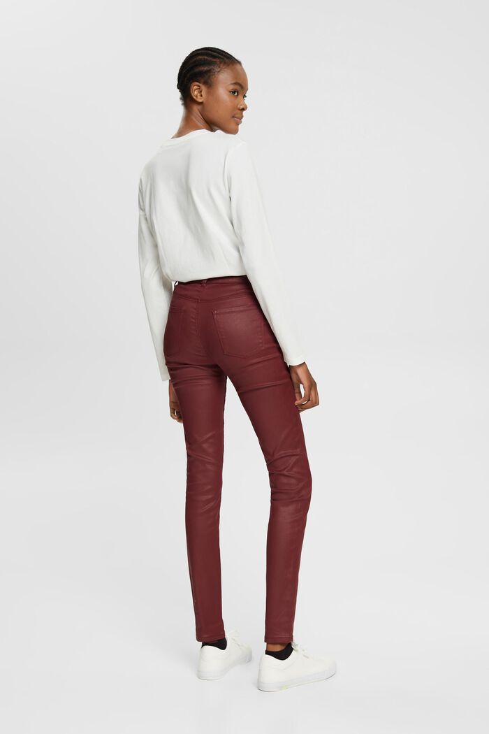 Pantalon taille haute en similicuir coupe Slim Fit, BORDEAUX RED, detail image number 3