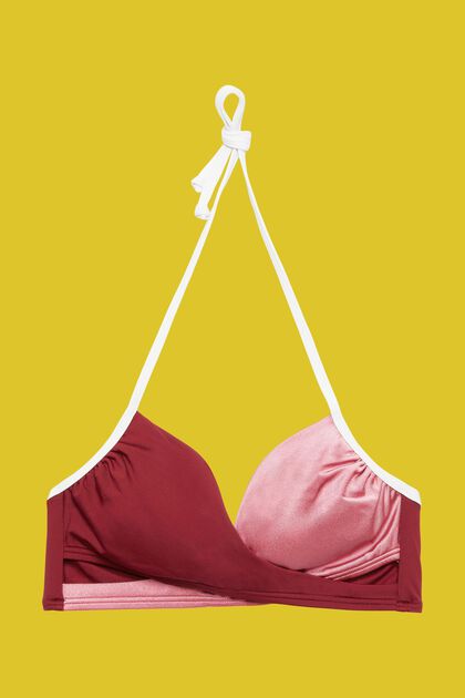 Haut de bikini cache-cœur rembourré tricolore, DARK RED, overview