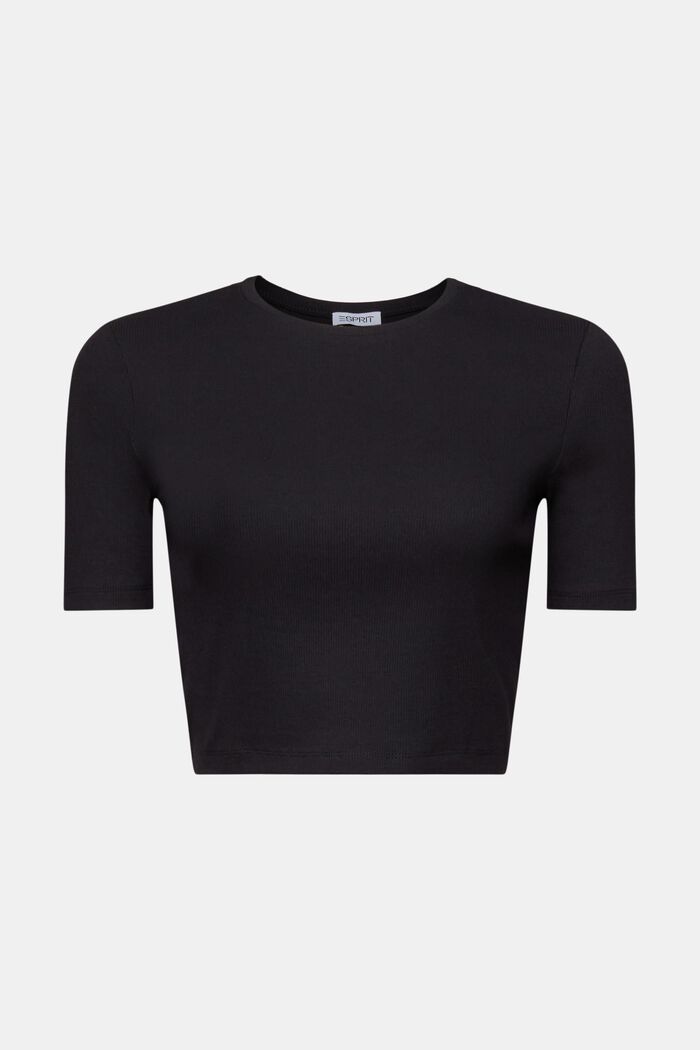 T-shirt court en coton côtelé, BLACK, detail image number 6