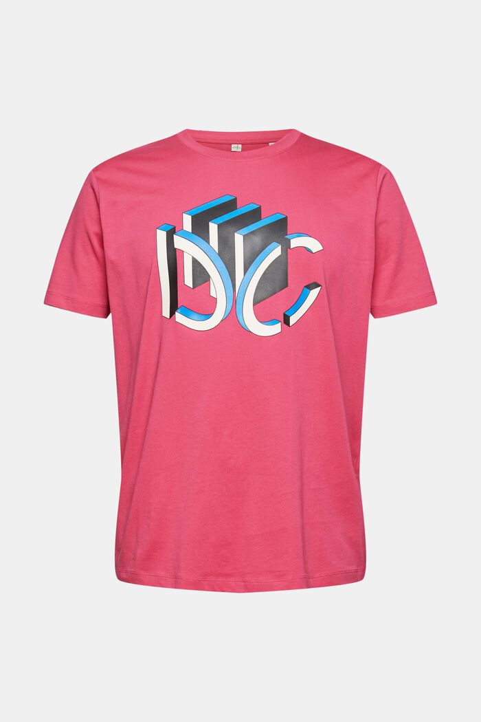 T-shirt en jersey à logo imprimé graphique en 3D, DARK PINK, overview