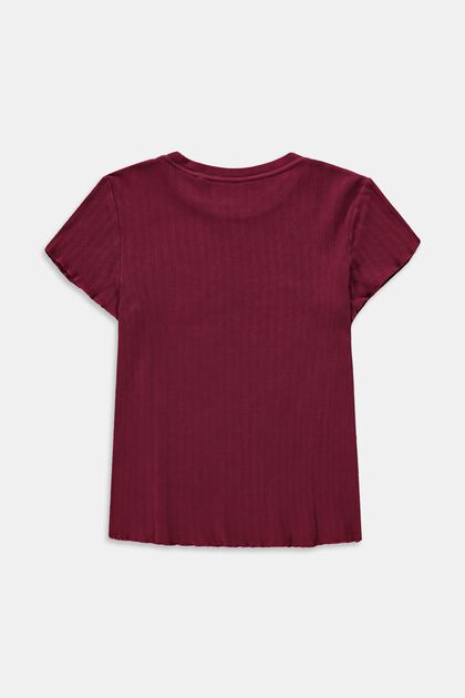 T-shirt côtelé à fronces, 100 % coton