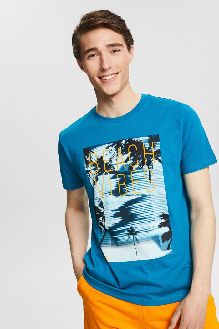 T-shirt en jersey à grand imprimé sur le devant, TEAL BLUE, detail image number 0