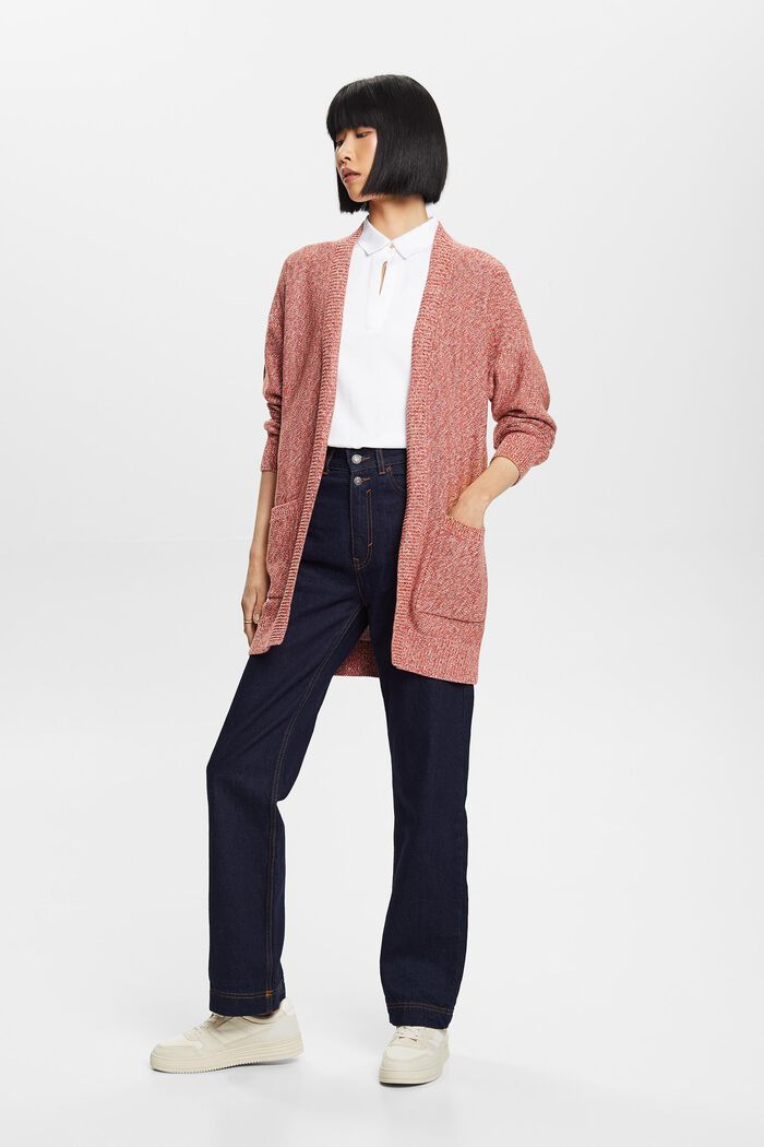 Cardigan long ouvert, 100 % coton, CORAL RED, detail image number 1