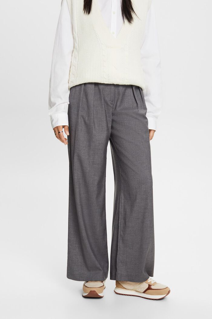 Pantalon plissé à taille haute à jambes larges, MEDIUM GREY, detail image number 0