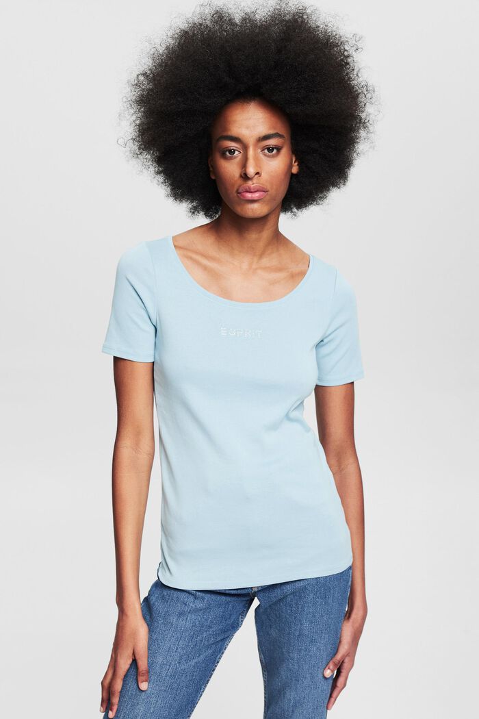 T-shirt à logo scintillant, 100 % coton biologique, GREY BLUE, detail image number 0