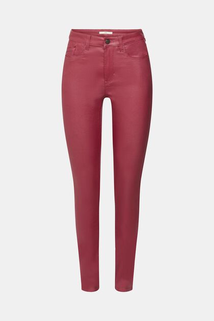 Pantalon enduit à taille haute, CHERRY RED, overview