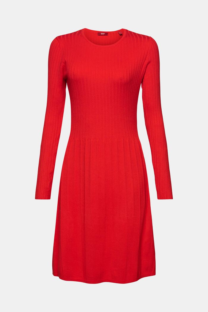 Robe-pull côtelée animée de plis, RED, detail image number 7