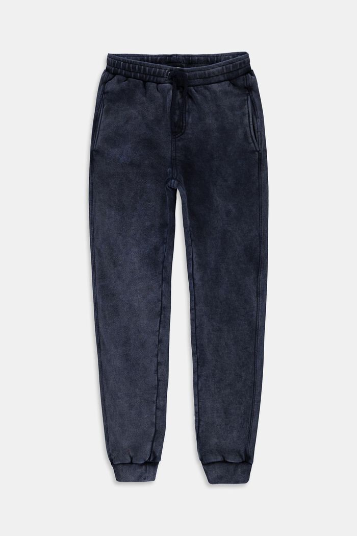 Pantalon de jogging au look délavé, 100 % coton, BLUE DARK WASHED, overview