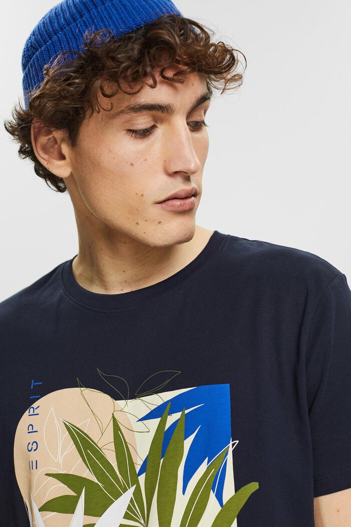 T-shirt en jersey animé d'un imprimé végétal, NAVY, detail image number 5