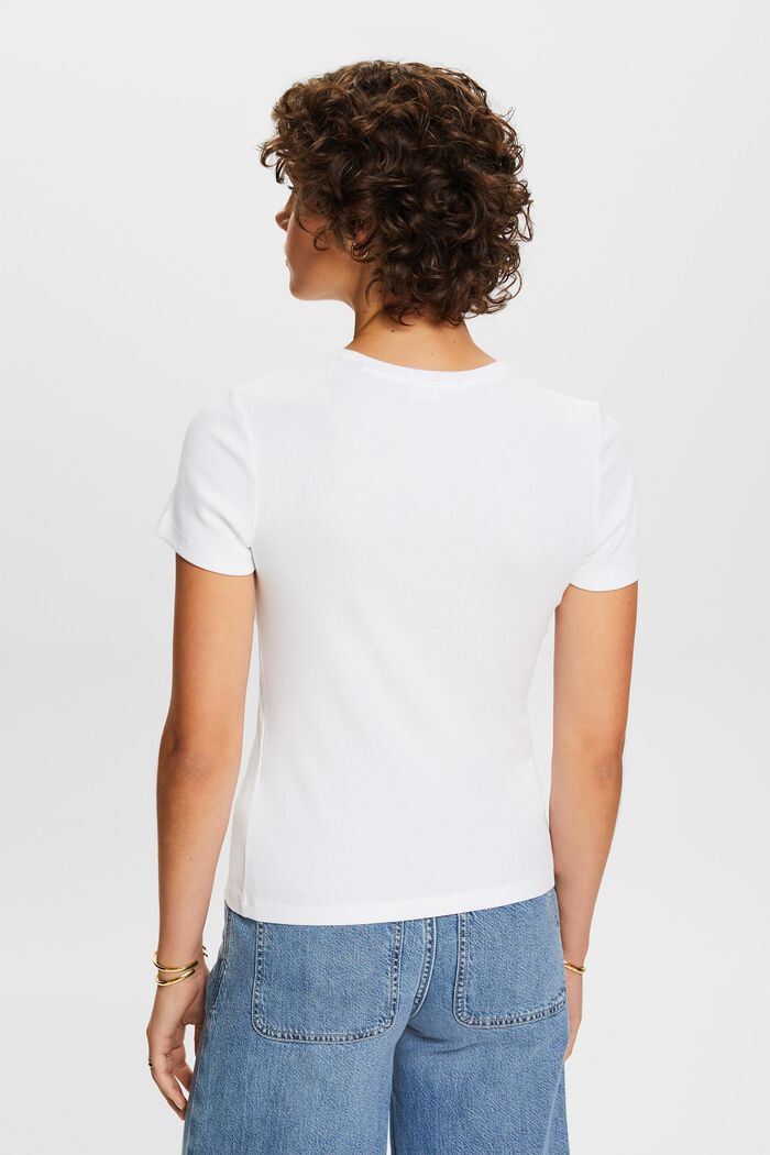 T-shirt col rond en jersey de coton, WHITE, detail image number 3