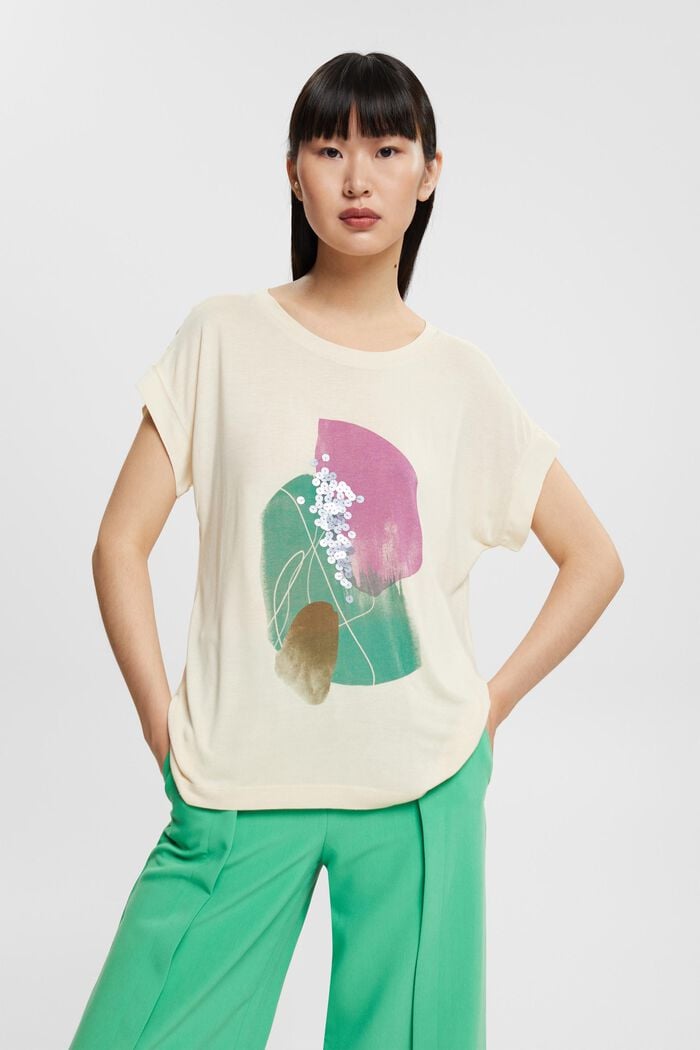 T-shirt imprimé à sequins, LENZING™ ECOVERO™, ICE, detail image number 1