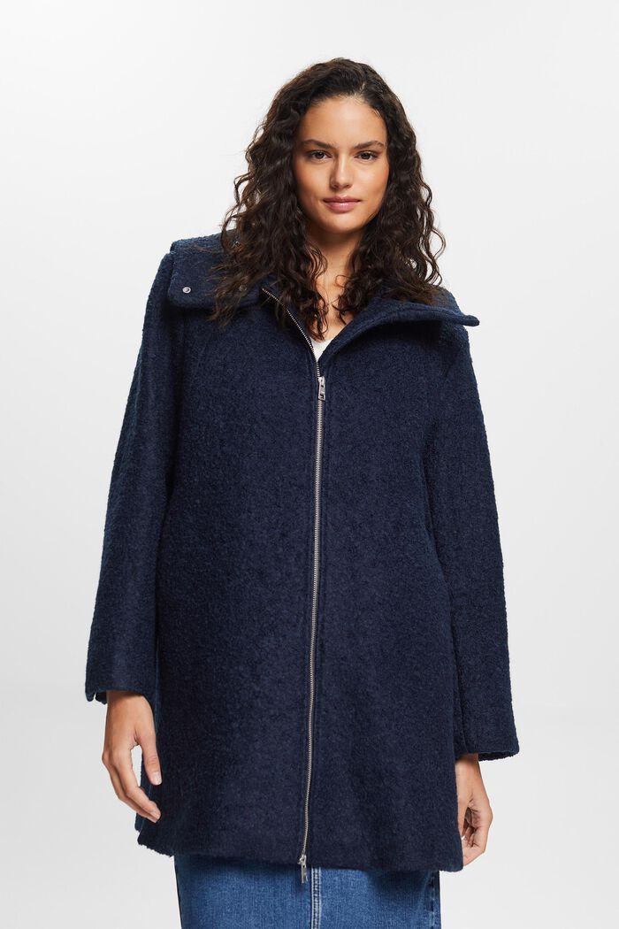 Manteau à capuche en mélange de laine bouclée, NAVY, detail image number 2