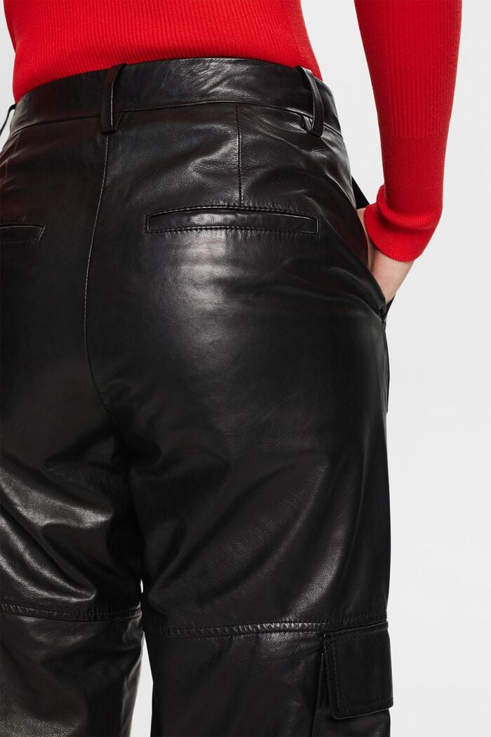 Pantalon cargo fuselé en cuir, BLACK, detail image number 4