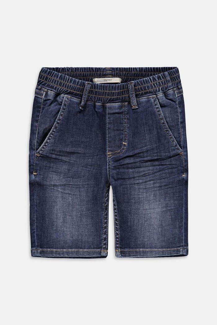 Short en jean à taille élastique, BLUE DARK WASHED, overview