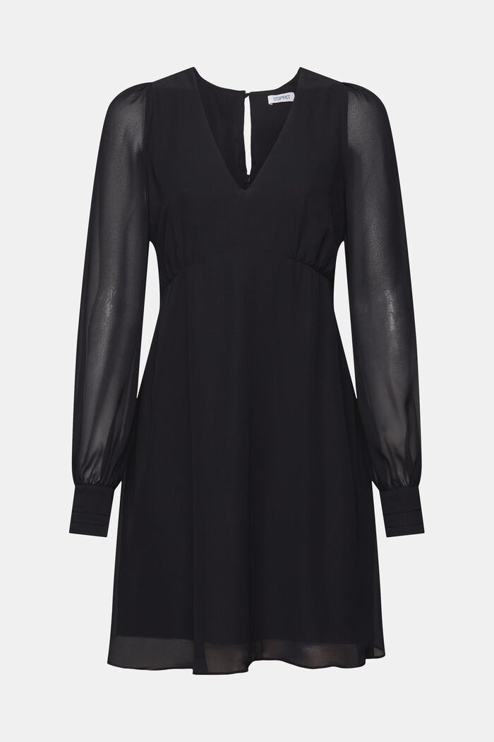 Mini-robe en mousseline à encolure en V, BLACK, detail image number 6