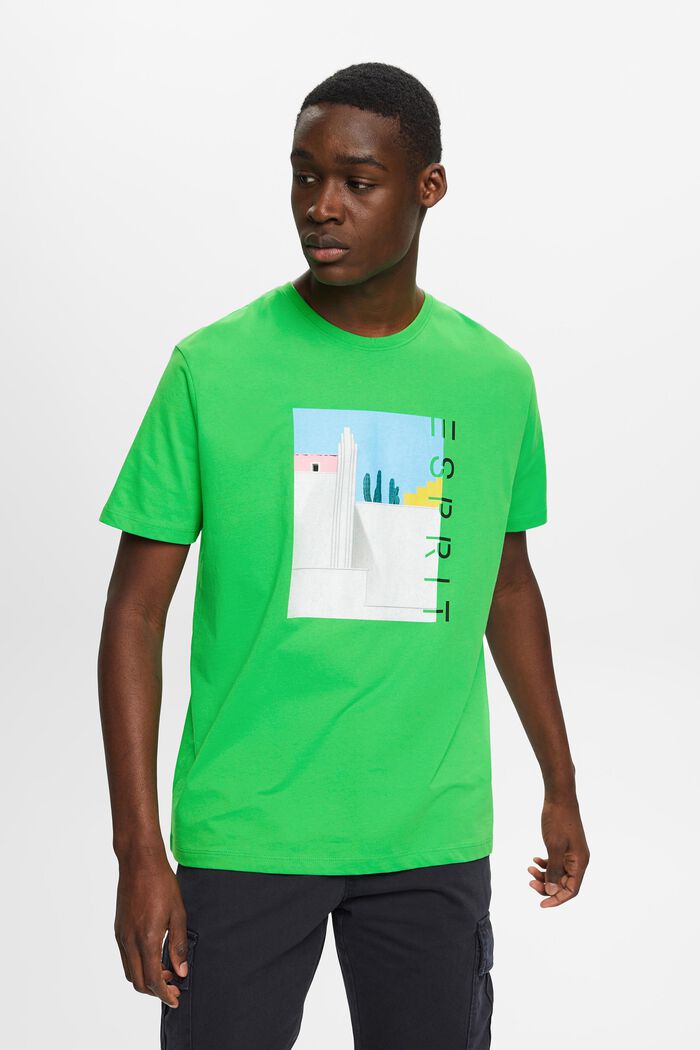 T-shirt en coton à imprimé sur le devant, GREEN, detail image number 0