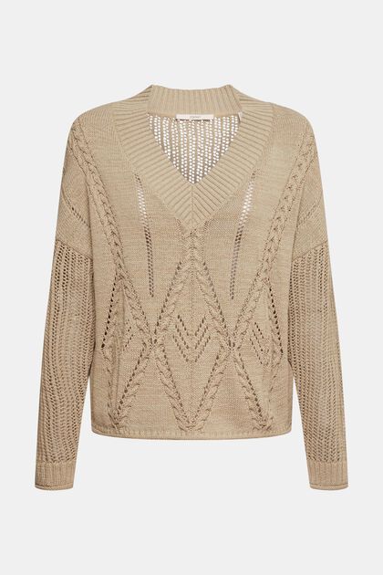 Pull-over en maille pointelle, PALE KHAKI, overview