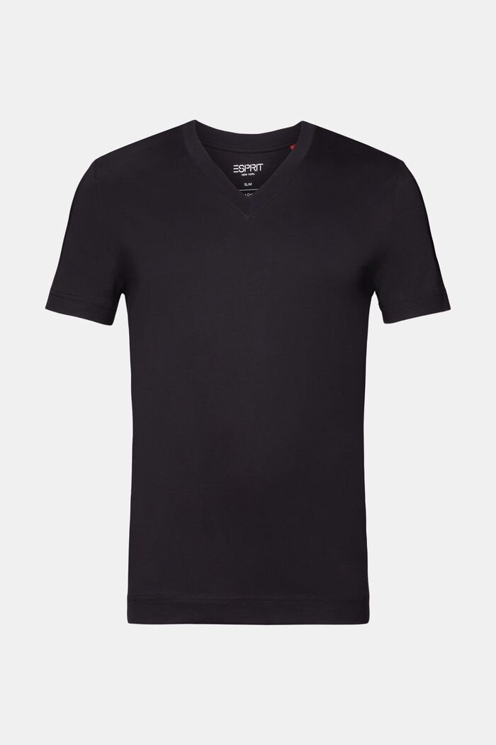 T-shirt en jersey à encolure en V, 100 % coton, BLACK, detail image number 6