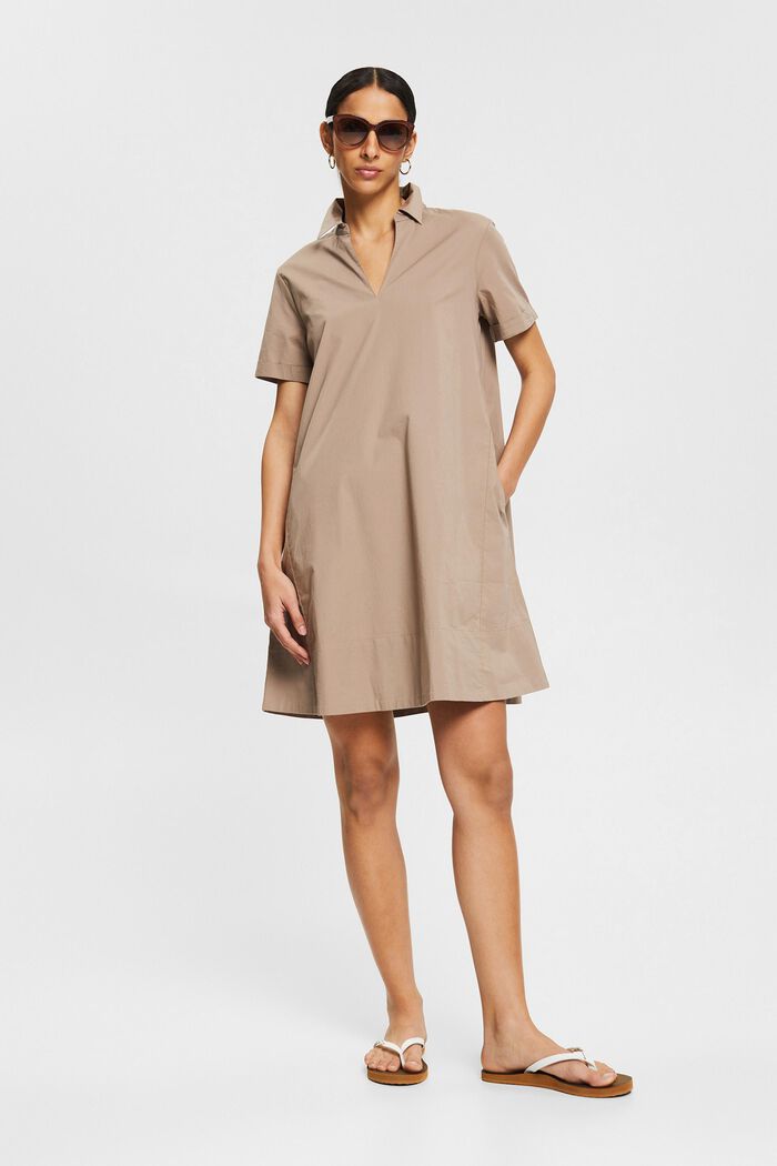 Robe-chemise en coton stretch, TAUPE, detail image number 1