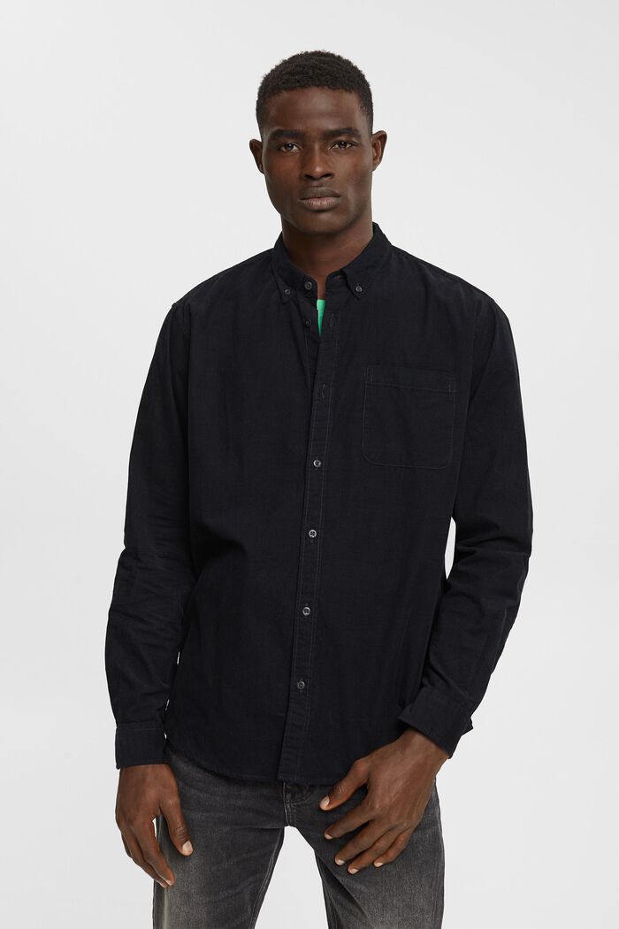 Chemise à col boutonné en velours côtelé, BLACK, detail image number 0