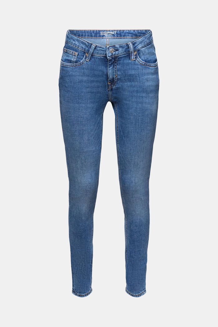 En matière recyclée : le jean stretch de coupe Skinny Fit taille mi-haute, BLUE MEDIUM WASHED, detail image number 6