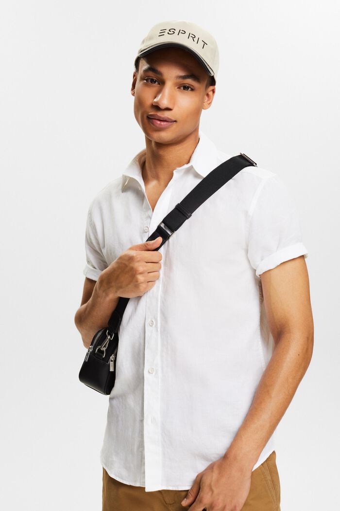 Chemise à manches courtes en lin et coton, WHITE, detail image number 4