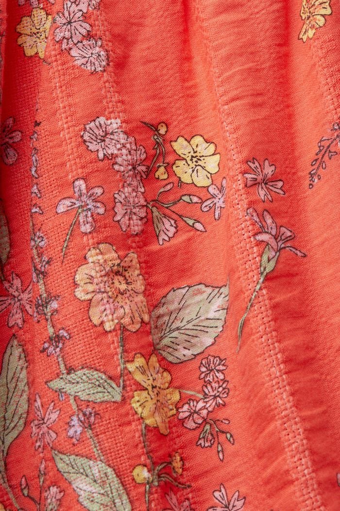 Robe longueur genoux en coton animée d’un imprimé fleuri, CORAL ORANGE, detail image number 5