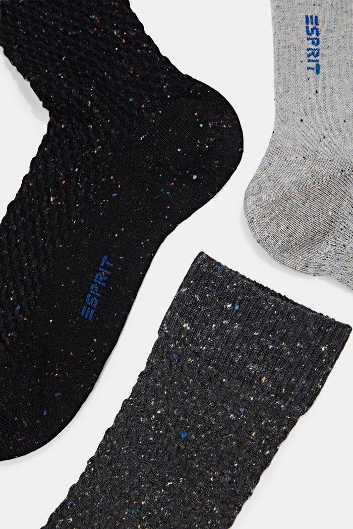 À teneur en soie : le lot de 3 paires de chaussettes texturées, BLACK/GREY, detail image number 1