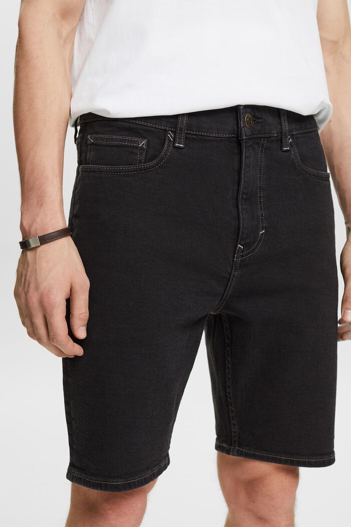 Short en jean droit à taille mi-haute, BLACK DARK WASHED, detail image number 4