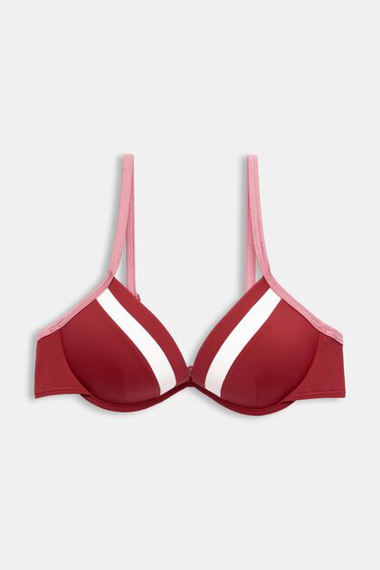 Haut de bikini rembourré, à armatures, tricolore, DARK RED, overview