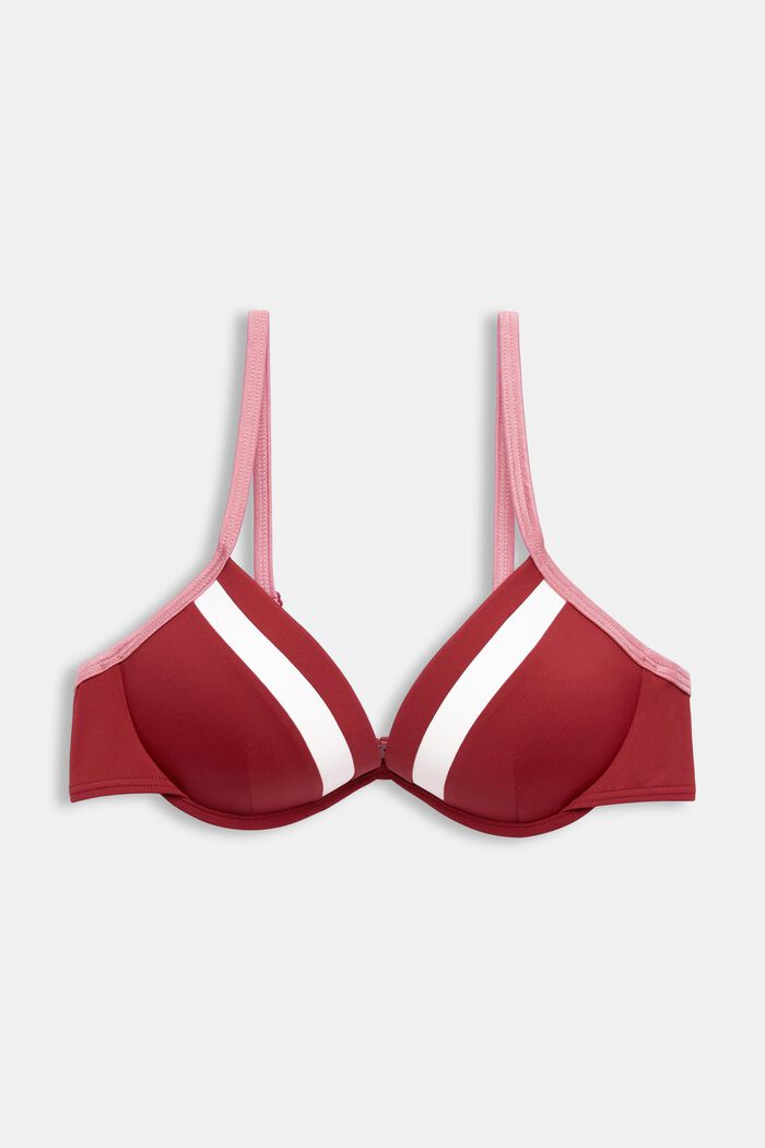 Haut de bikini rembourré, à armatures, tricolore, DARK RED, detail image number 4