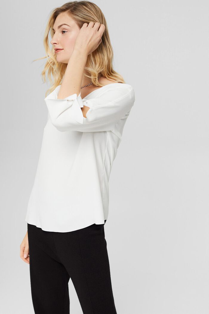 Blouse stretch à bords bruts, OFF WHITE, detail image number 0