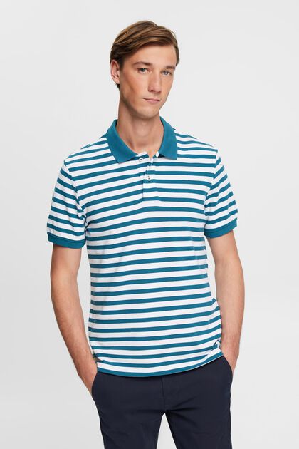Polo rayé coupe Slim Fit, PETROL BLUE, overview